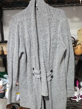 Apt. 9 Gray Open-Front Ribbed Shawl Cardigan